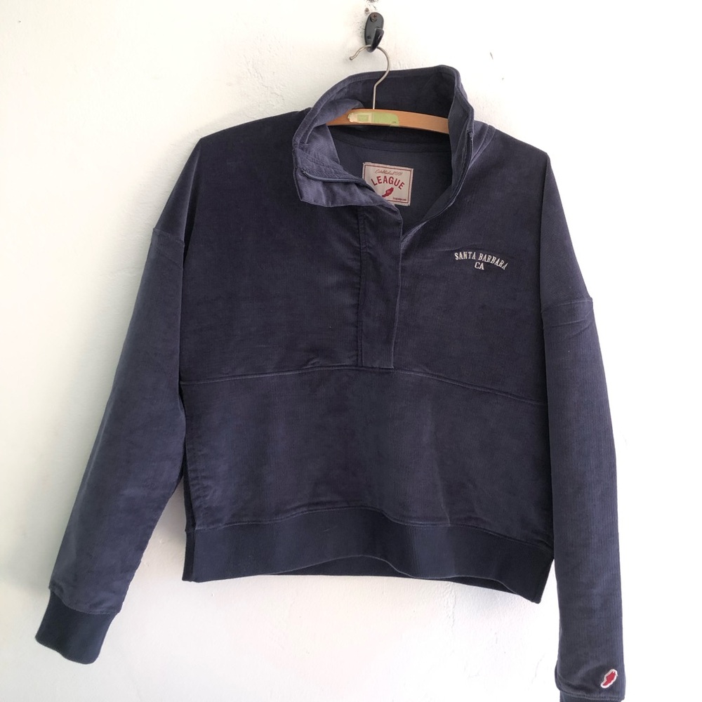 League 91 Navy Corduroy Quarter-Snap Pullover Sweatshirt NWT
